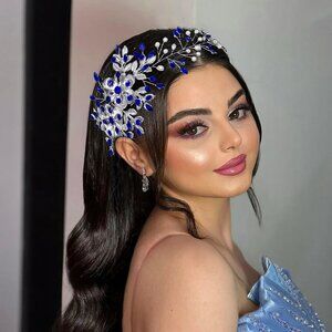 Bridal Headwear with Hair Comb Wedding Headband for Brides Blue